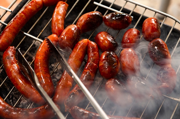 Free photo delicious chorizo sausage on grill