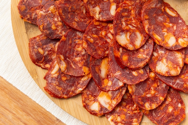 Delicious chorizo sliced on a plate arrangement