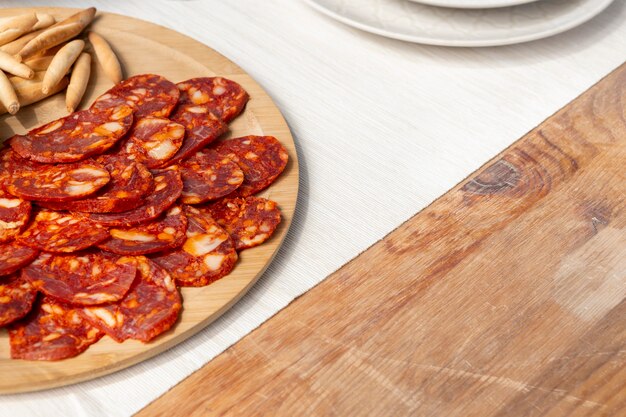 Delicious chorizo sliced on a plate