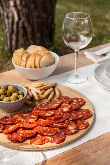 Delicious chorizo sliced on a plate