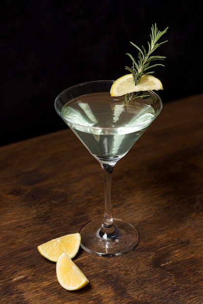 Delicious cocktail with rosemary and lemon