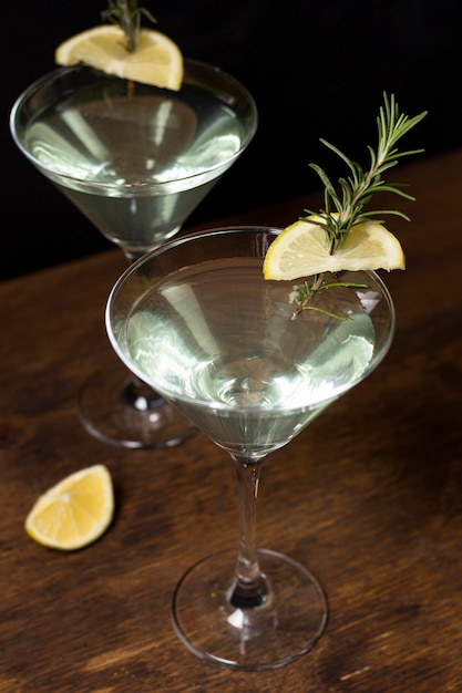 Delicious cocktail with rosemary and lemon