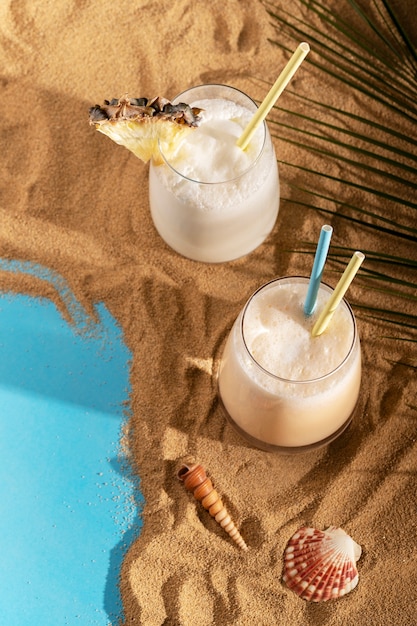 Delicious cocktails on beach arrangement