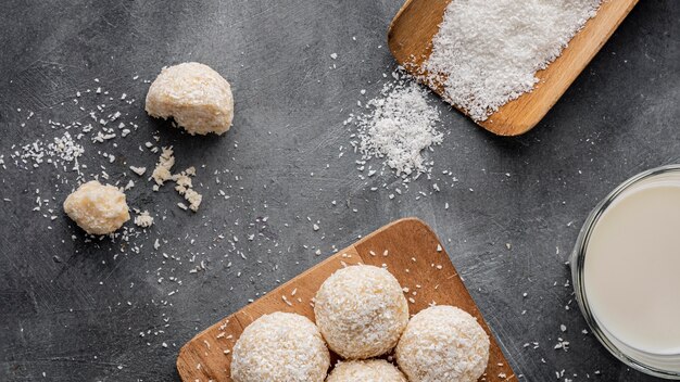 Delicious coconut candy flat lay