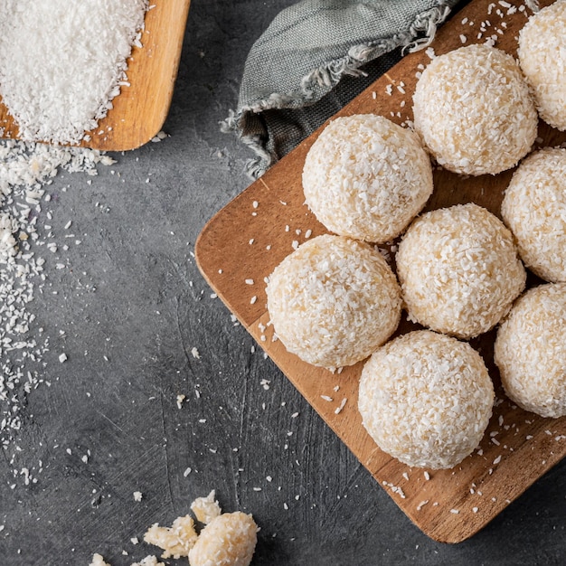 Delicious coconut candy above view