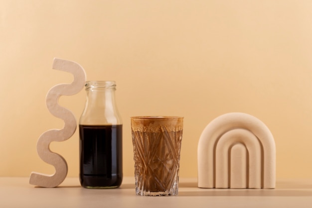 Delicious coffee cup and bottle arrangement