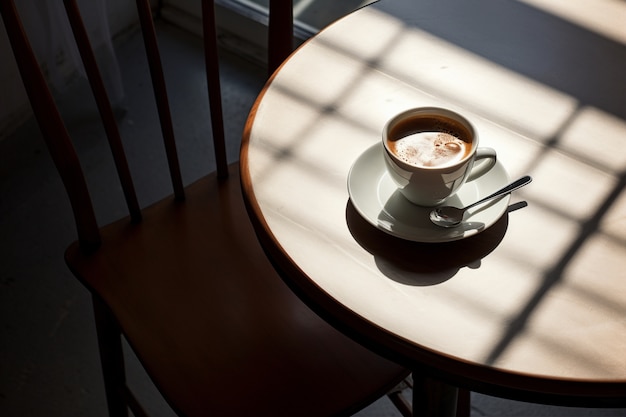 Foto gratuita deliziosa tazza di caffè al chiuso