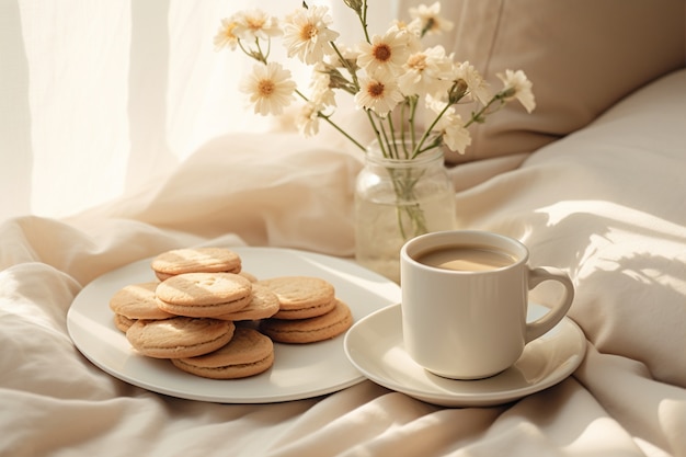 Foto gratuita deliziosa tazza di caffè al chiuso