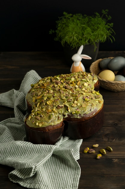 Free photo delicious colomba with pistachio high angle