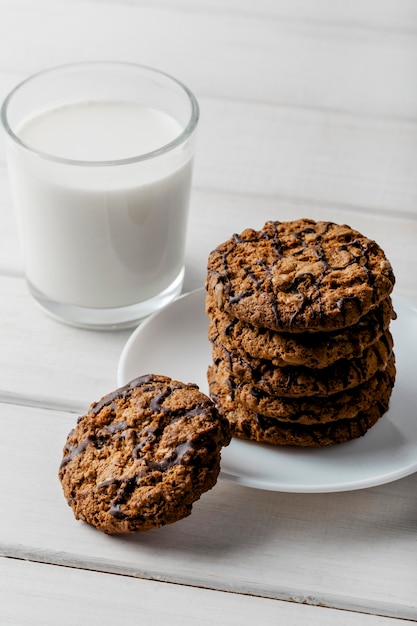 Delicious cookies and glass of milk
