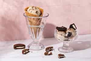 Free photo delicious cookies and ice cream assortment