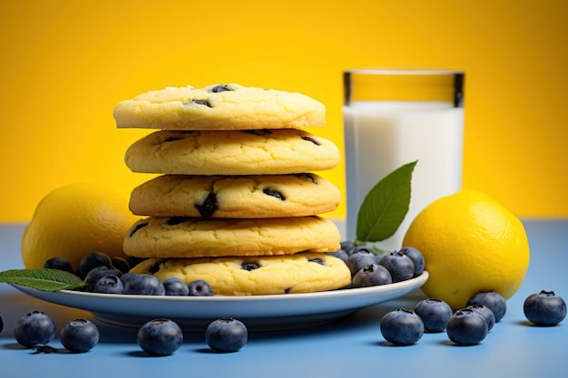 Free photo delicious cookies with blueberries and lemons