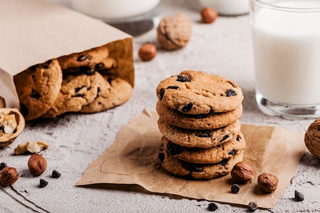Delicious cookies with glass of milk