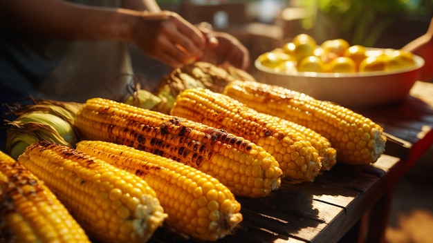 Free photo delicious corn on table