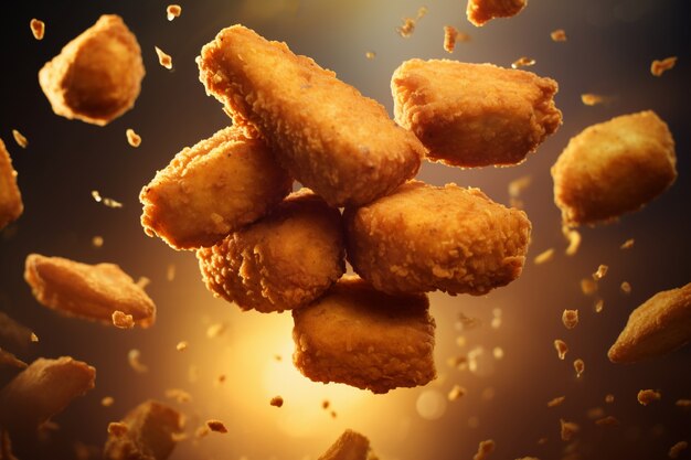 Delicious crispy chicken floating