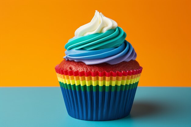 Delicious cupcake with colorful icing