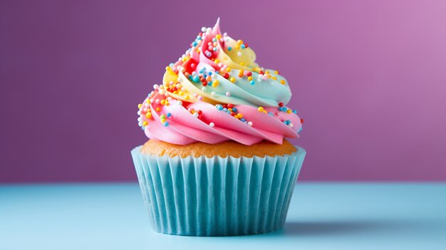 Delicious cupcake with colorful icing