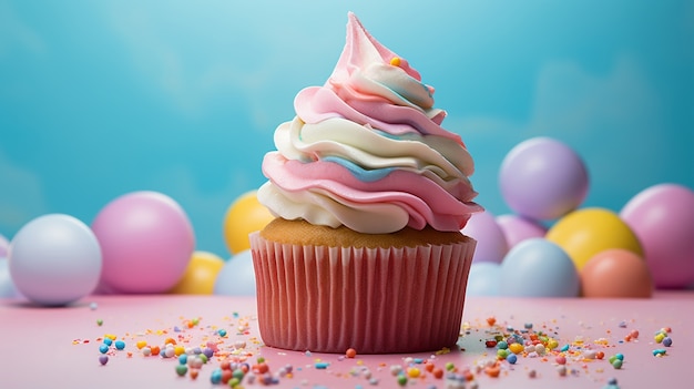 Delicious cupcake with colorful icing