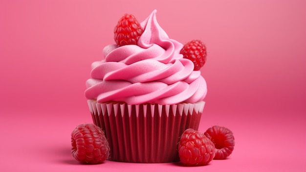 Free photo delicious cupcake with raspberries