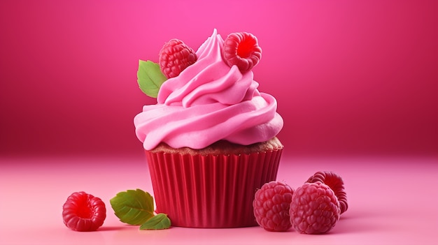 Free photo delicious cupcake with raspberries