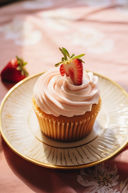 Free photo delicious cupcake with strawberry