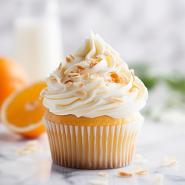 Delicious cupcake with vanilla glaze