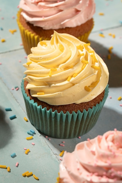 Delicious cupcakes assortment with glaze