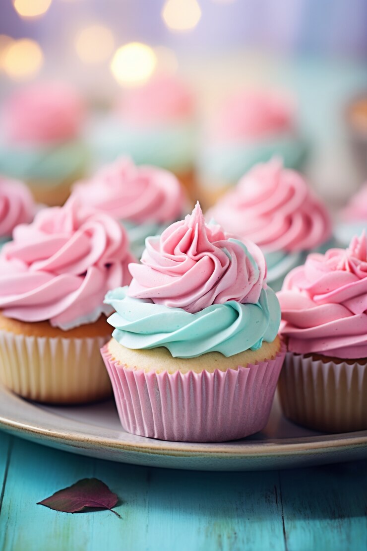 Free Photo delicious cupcakes with blue and pink glaze
