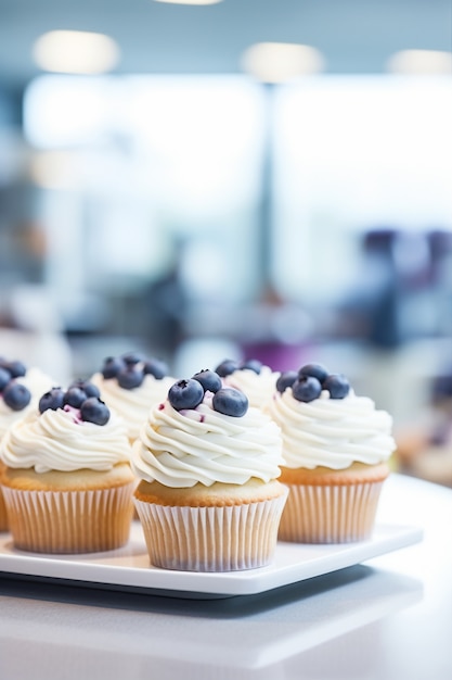 Delicious cupcakes with blueberries