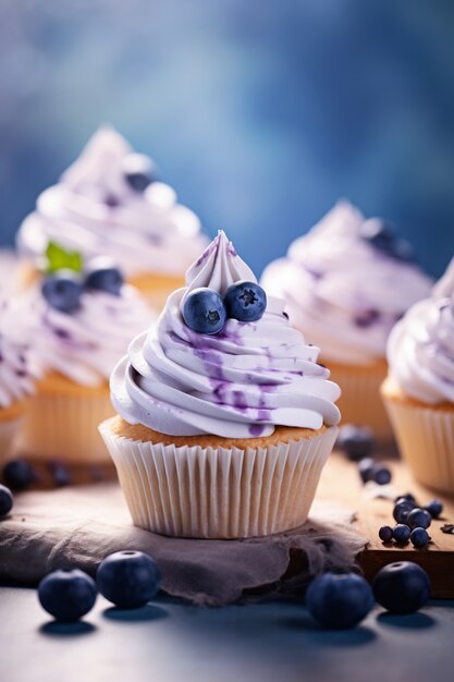 Delicious cupcakes with blueberries