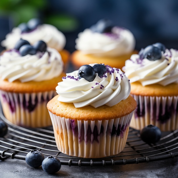 Delicious cupcakes with blueberries