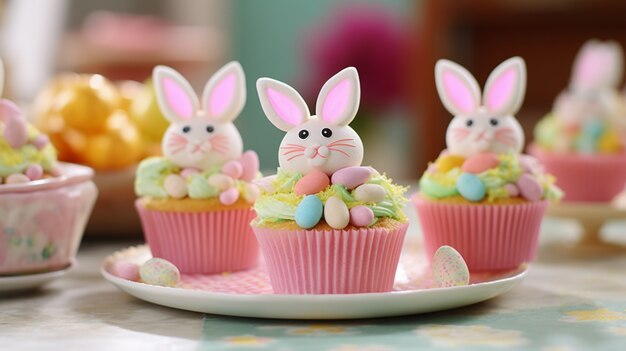 Delicious cupcakes with bunnies