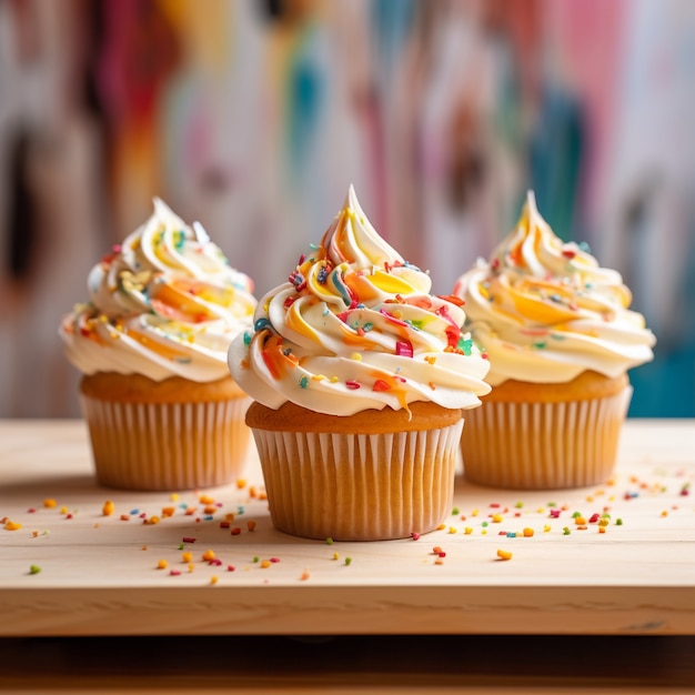 Delicious cupcakes with candy sprinkles