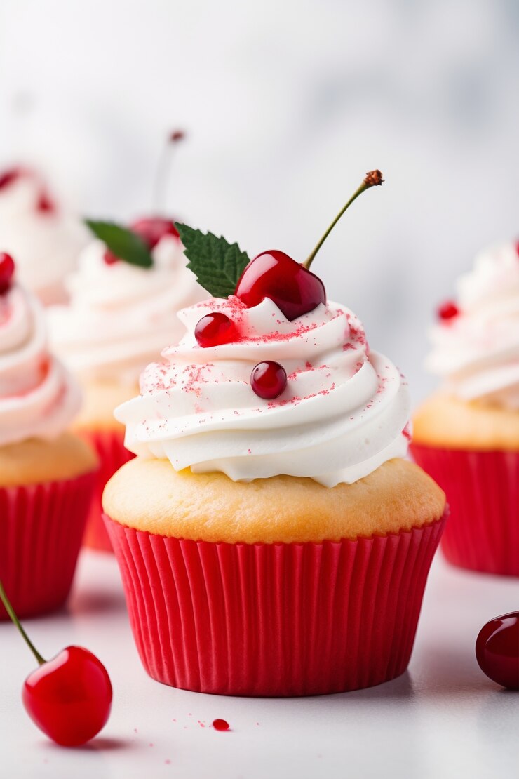 Free Photo delicious cupcakes with cherries