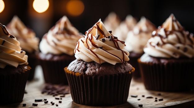 Foto gratuita deliziosi cupcakes con glassa al cioccolato