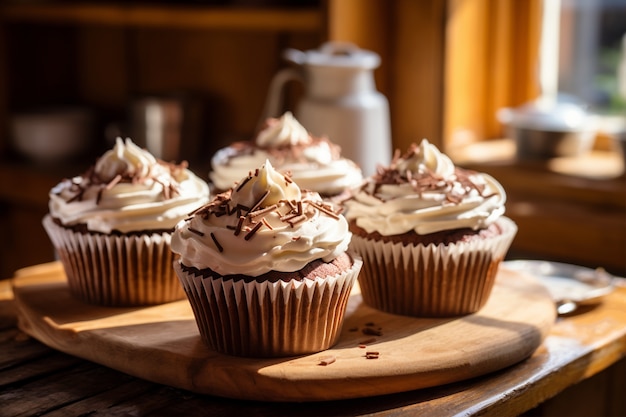 Foto gratuita deliziosi cupcakes con glassa al cioccolato