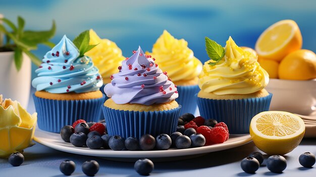 Delicious cupcakes with colorful icing