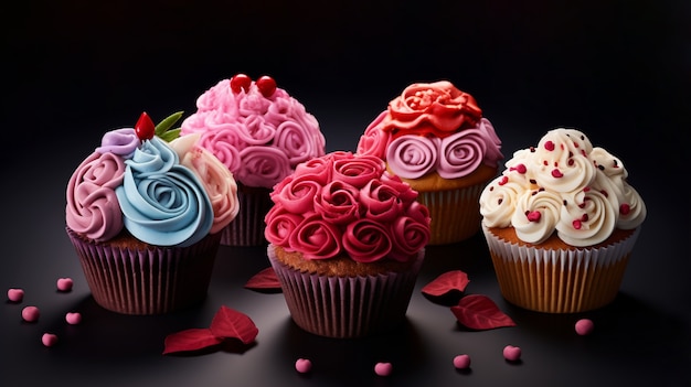 Бесплатное фото Вкусные кексы с разноцветной глазурью