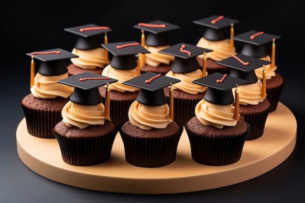 Free photo delicious cupcakes with graduation cap