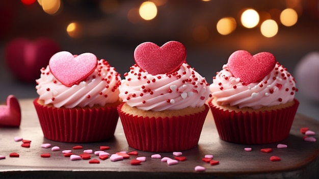 Free photo delicious cupcakes with heart shapes