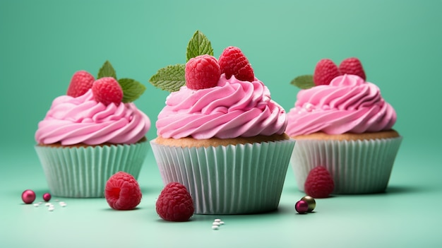 Free photo delicious cupcakes with raspberries