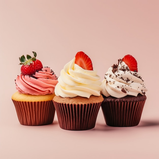 Delicious cupcakes with strawberries