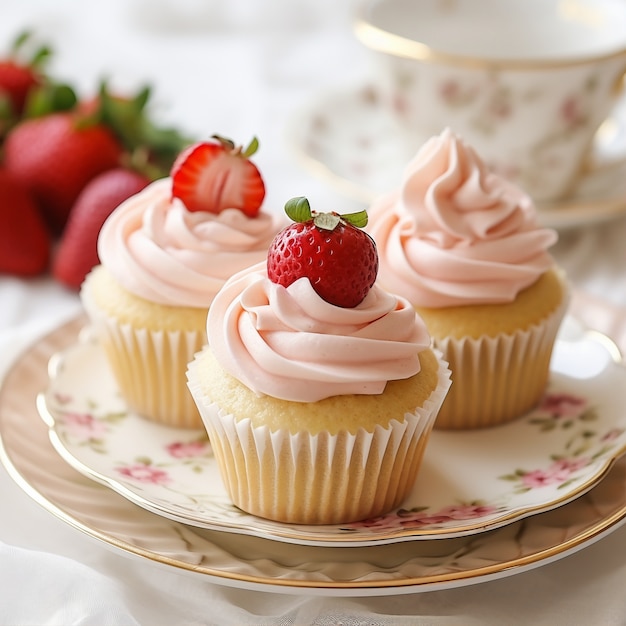 Delicious cupcakes with strawberries