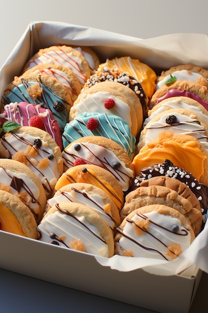 Free photo delicious decorated cookies arrangement