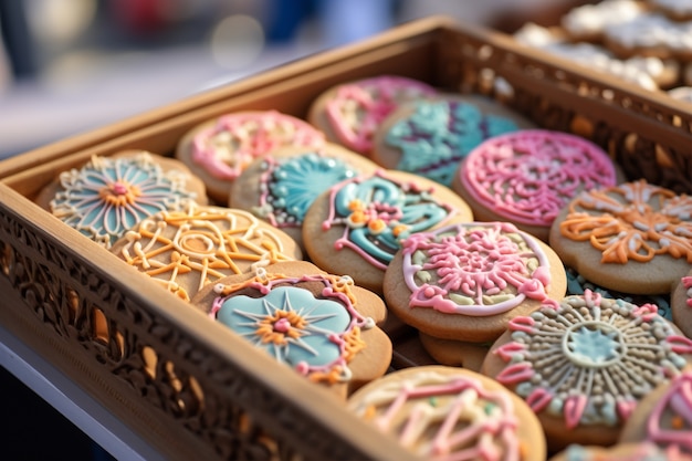 Free photo delicious decorated cookies arrangement