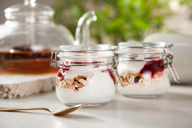 Delicious dessert and spoon