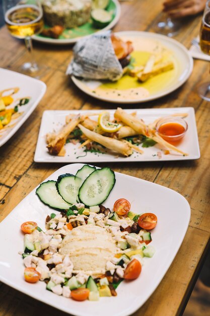 Delicious dishes on table