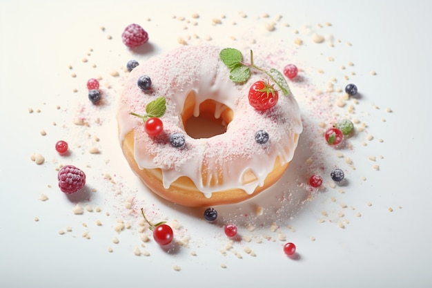 Free photo delicious donut with berries top view