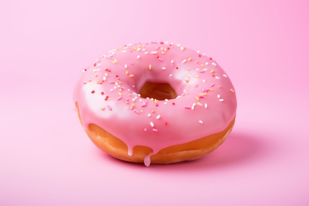 Delicious donut with pink topping