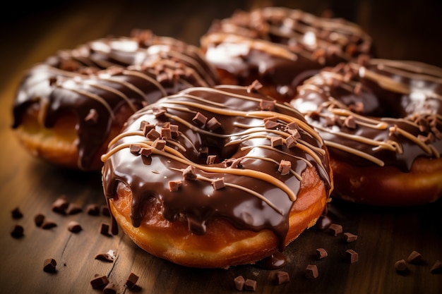 Free photo delicious donuts with chocolate topping